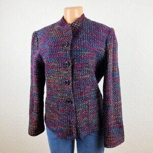 Vintage‎ 90s 80s Structured Multi Colored Tweed Collared Blazer Jacket